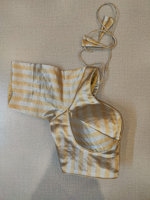50V096-RO Silver and Gold Stripes Designer Choli Cut Sari Blouse