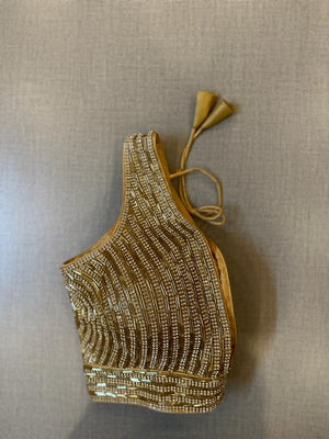 50V191-RO Golden Bead Work Sleeveless Sari Blouse