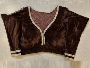 Shop Coffee Brown Velvet Saree Blouse Online in USA with Sheer