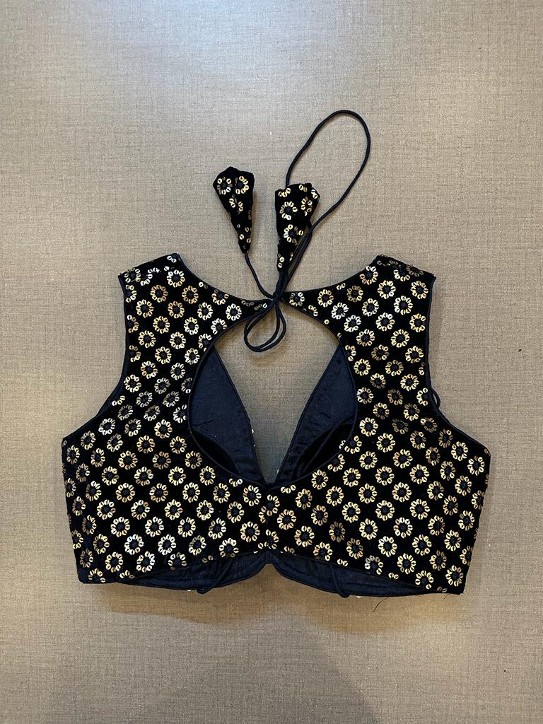 Shop Stunning Navy Blue Sequin Embroidery Saree Blouse Online in