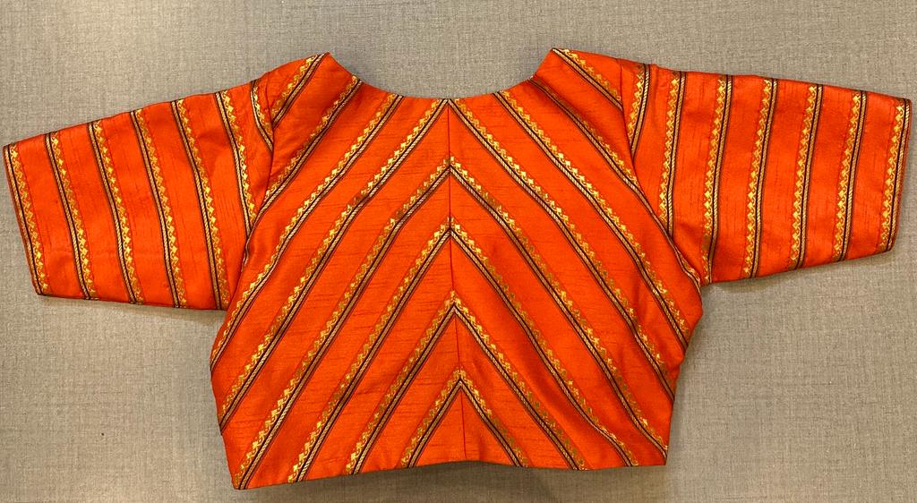 50W481-RO - Exquisite Orange Stripped Embroidered Blouse