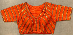 50W481-RO - Exquisite Orange Stripped Embroidered Blouse