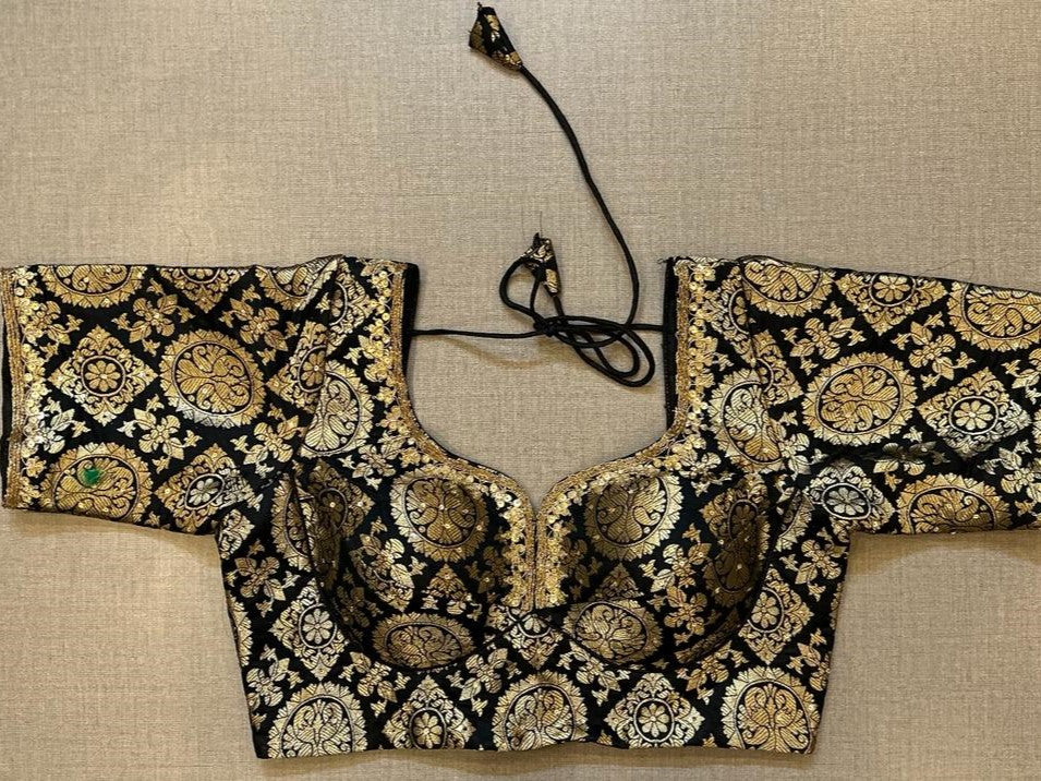 50W482-RO - Exquisite Black Golden Silk Embroidered Blouse