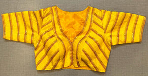 50W485-RO - Exquisite Yellow Stripped Embroidered Blouse