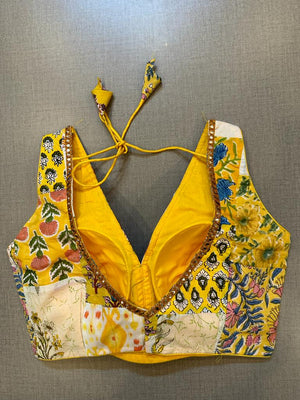 50W503-RO - Yellow Printed Designer Indian Blouse