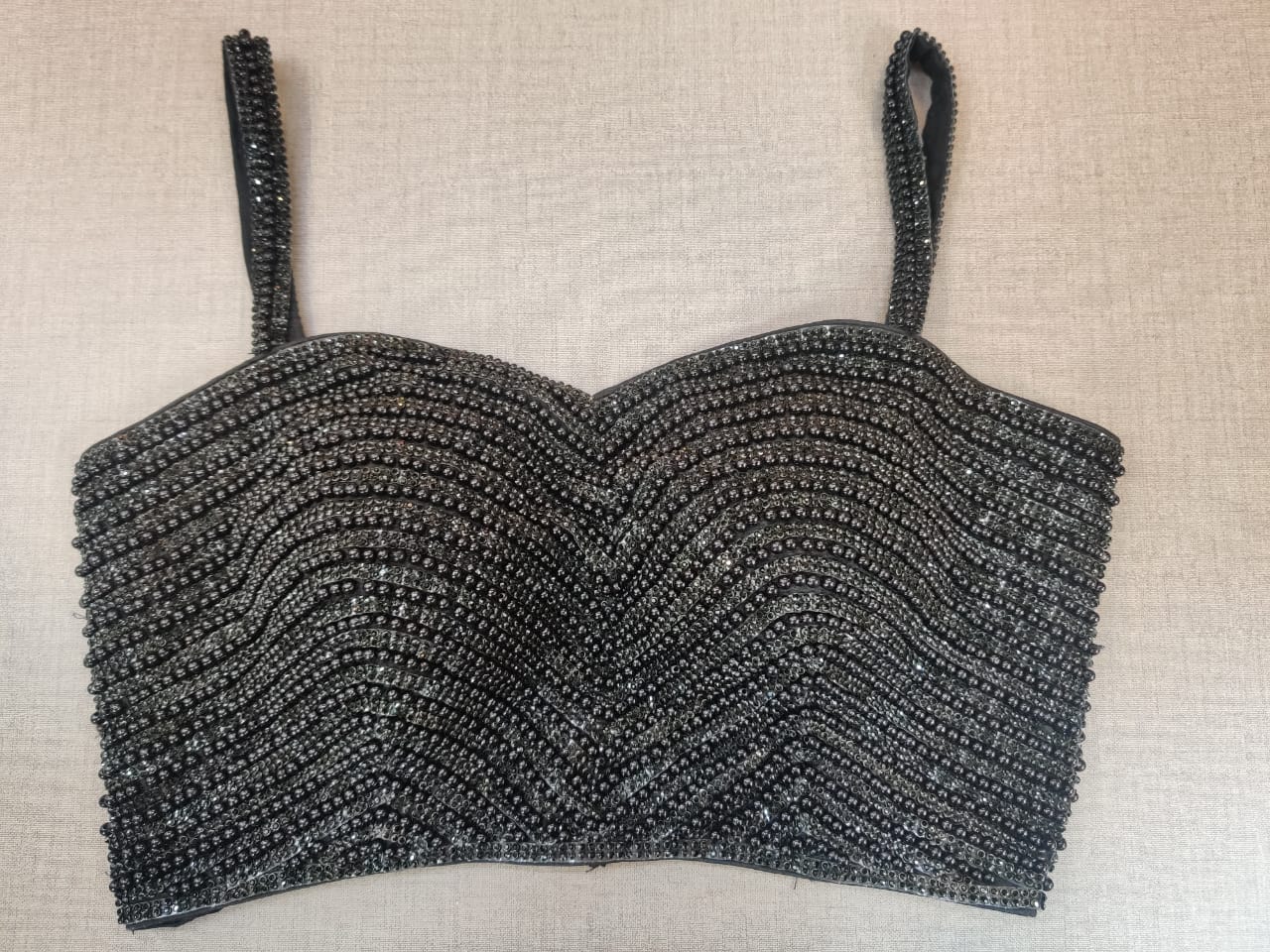 Shop Gorgeous Black Bead Work Sleeveless Sari Blouse Online in USA