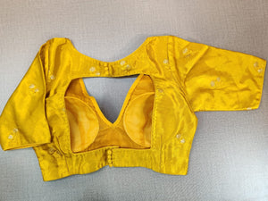 Buy stunning golden yellow readymade saree blouse online in USA. Elevate your Indian ethnic sari looks with exquisite readymade saree blouse, embroidered saree blouses, Banarasi saree blouse, designer saree blouse from Pure Elegance Indian clothing store in USA.-back