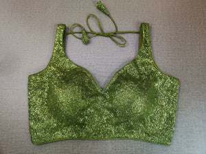 Buy Stunning Mehendi Green Fancy Sleeveless Sari Blouse Online in USA –  Pure Elegance