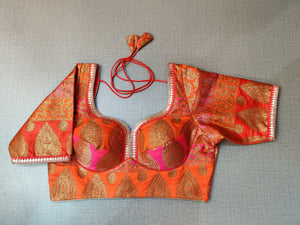 50X782-RO Orange and Pink Banarasi Saree Blouse