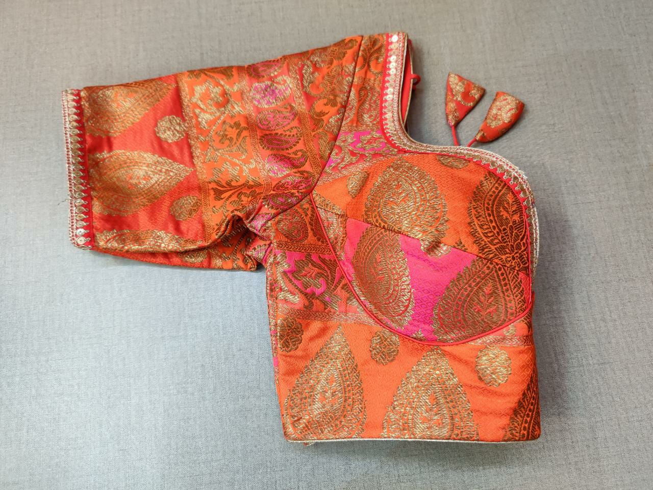 50X782-RO Orange and Pink Banarasi Saree Blouse