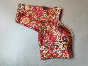 Shop this red kalamkari printed saree blouse in online in USA. Pair this exquisite designer sari blouse with sweetheart neckline, sleeves, dori ties, crafted with beautiful kalamkari work with ethnic sari, long sleeves, designer saree blouses online, sari blouses from Pure Elegance Indian fashion store in USA.- Sleeve