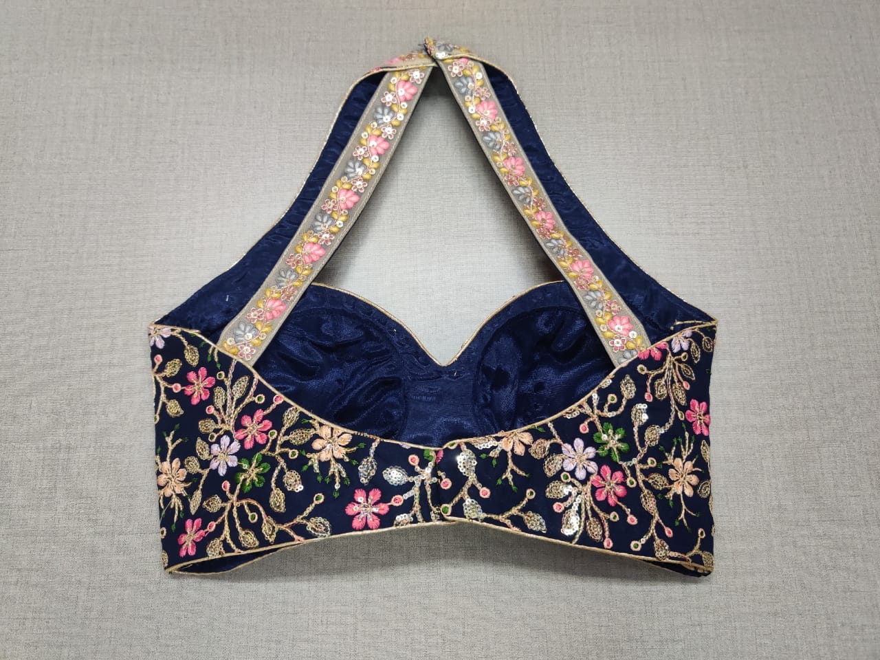 50X910-RO Blue Silk Designer Saree Blouse with Dori Ties with Floral  Printed and Lace Border