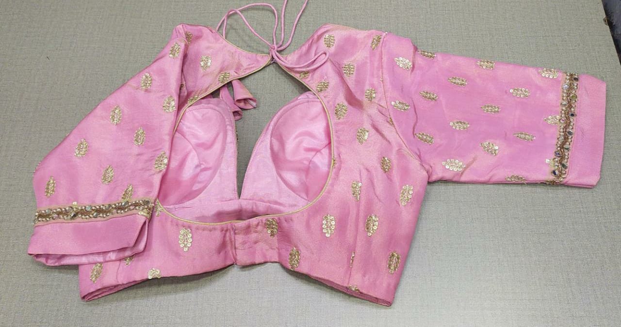 Buy Light Pink Silk Designer Saree Blouse with Long Sleeves and