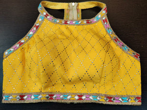 Buy stunning yellow designer saree blouse online in USA. Elevate your Indian saree style with exquisite readymade sari blouse, embroidered saree blouses, Banarasi sari blouse, designer sari blouse from Pure Elegance Indian clothing store in USA.-front