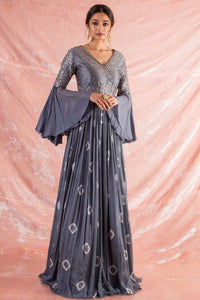 Grey Embroidered Chiffon Gown Online in USA-full view