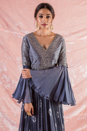 Grey Embroidered Chiffon Gown Online in USA-close up