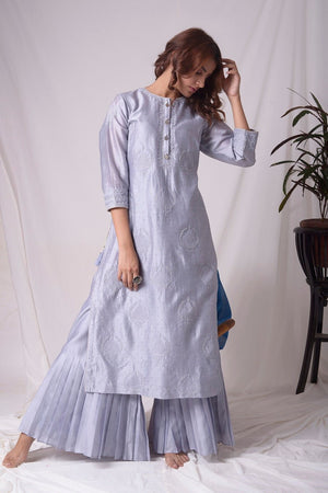 Buy grey lucknowi suit online in USA with pearl work. Be the talk of parties and weddings with exquisite designer gowns, Indian suits, Anarkali dresses, Indo-western dresses from Pure Elegance Indian clothing store in USA.Shop online now.-full view-3