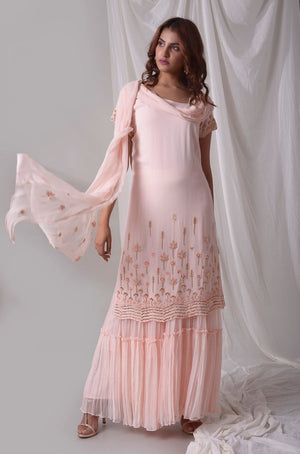 Buy pink georgette suit online in USA. Be the talk of parties and weddings with exquisite designer gowns, sharara suits, Anarkali suits, salwar suits from Pure Elegance Indian clothing store in USA. Shop online now.-full view-3