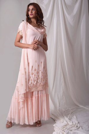 Buy pink georgette suit online in USA. Be the talk of parties and weddings with exquisite designer gowns, sharara suits, Anarkali suits, salwar suits from Pure Elegance Indian clothing store in USA. Shop online now.-full view-2