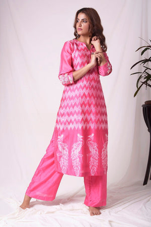 Buy pink chanderi suit online in USA with dupatta.  Be the talk of parties and weddings with exquisite designer gowns, sharara suits, Anarkali suits, salwar suits from Pure Elegance Indian clothing store in USA. Shop online now.-side