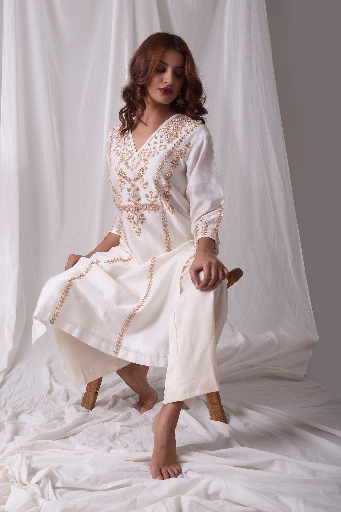 Off White Chanderi Suit With Palazzo Online in USA-side view-2