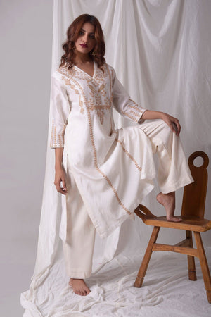 Off White Chanderi Suit With Palazzo Online in USA-full view-2