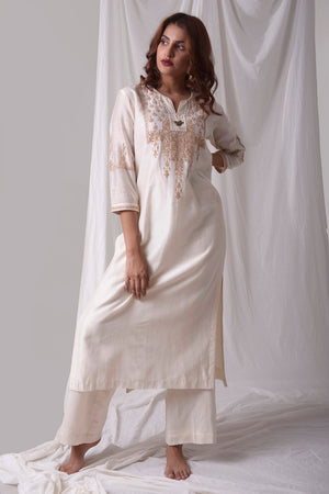 Off White Chanderi Suit With Palazzo Online in USA-full view-3