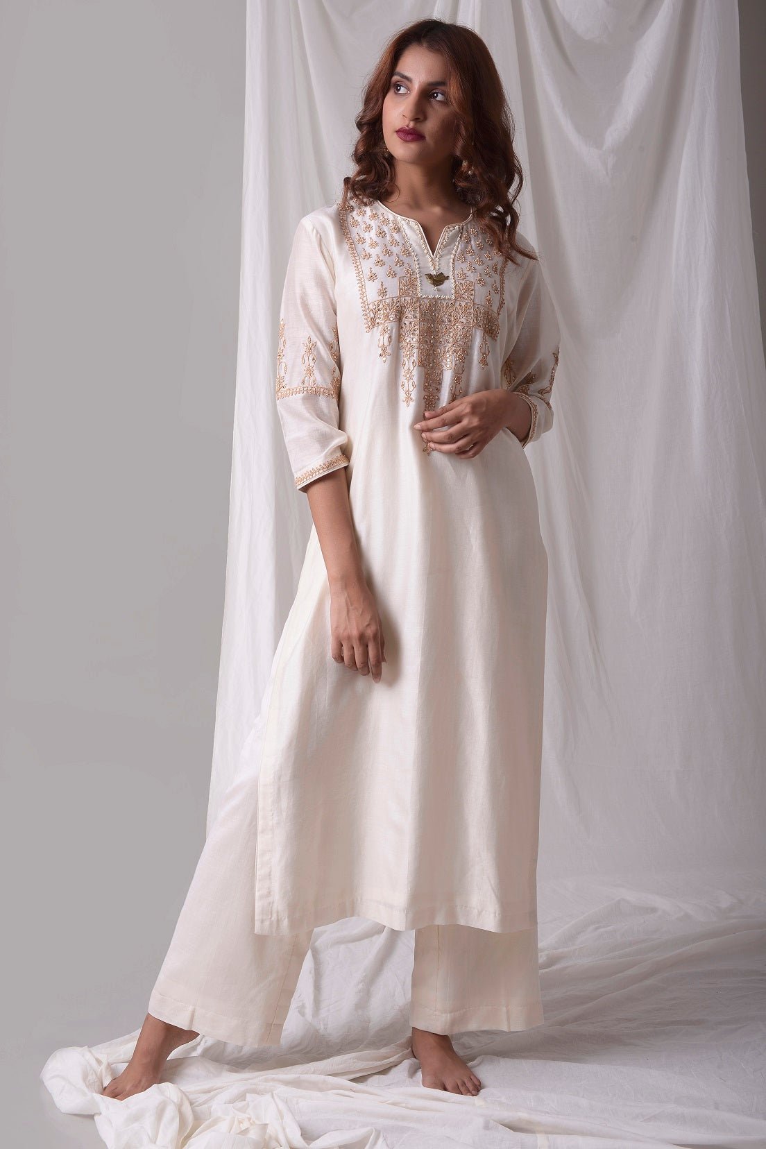Off White Chanderi Suit With Palazzo Online in USA-full view-5