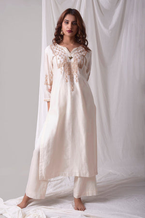 Off White Chanderi Suit With Palazzo Online in USA-full view-2