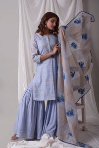 Sky Blue Cotton Linen Suit With Palazzo And Duppatta Online in USA-full view
