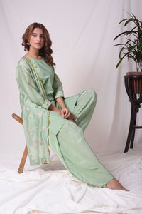 Sage Green Chanderi Suit With Dhoti Online in USA-full view