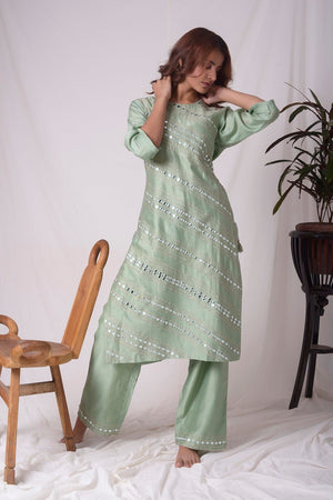 Green Chanderi With Paat Work Suit Online in USA-full view-3