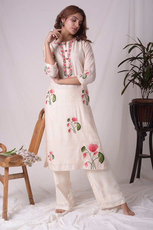 Off White Chanderi With Muslin Print Suit Online in USA-full view-2