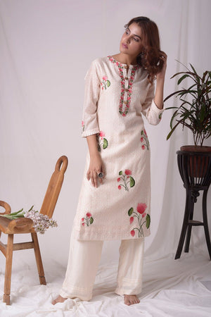 Off White Chanderi With Muslin Print Suit Online in USA-full view-4