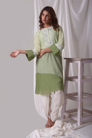  Sage Green Cotton Silk Suit With Dhoti Online in USA-full view-4