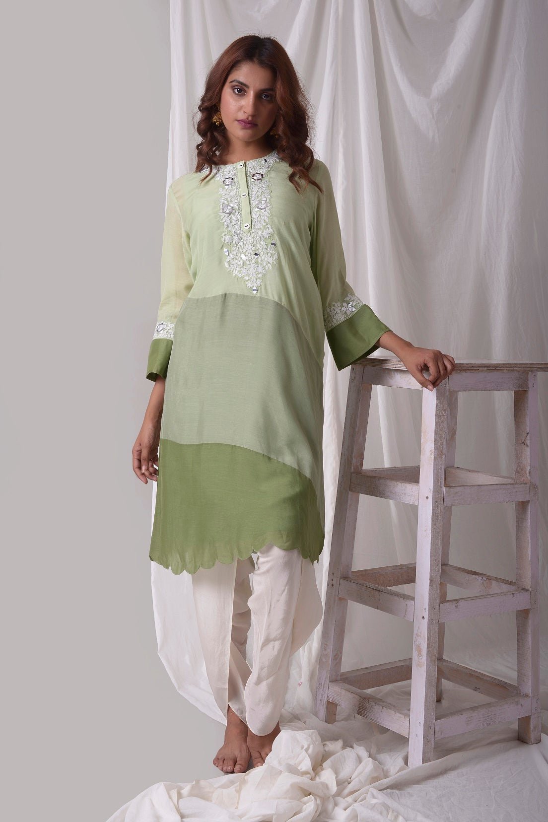  Sage Green Cotton Silk Suit With Dhoti Online in USA-full view-2