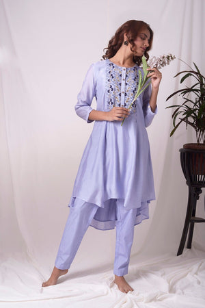 Blue Chanderi Suit With Pleated Shirt Online in USA-full view-2