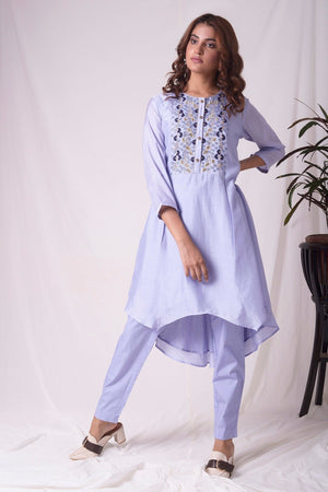 Blue Chanderi Suit With Pleated Shirt Online in USA-full view-4