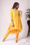  Mustard Yellow Chanderi Suit With Pleated Shirt Online in USA-full view