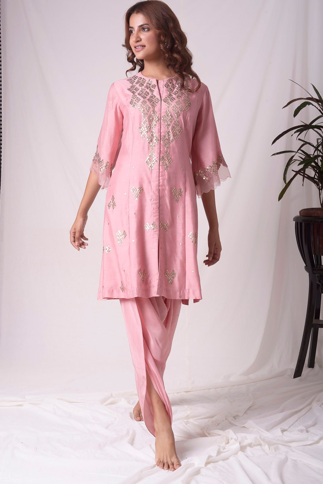  Dusty Pink Chanderi Suit With Dhoti Online in USA-full view-2