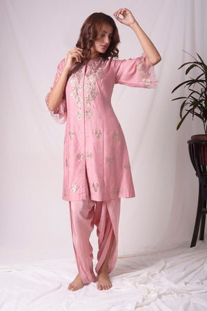  Dusty Pink Chanderi Suit With Dhoti Online in USA-full view-3