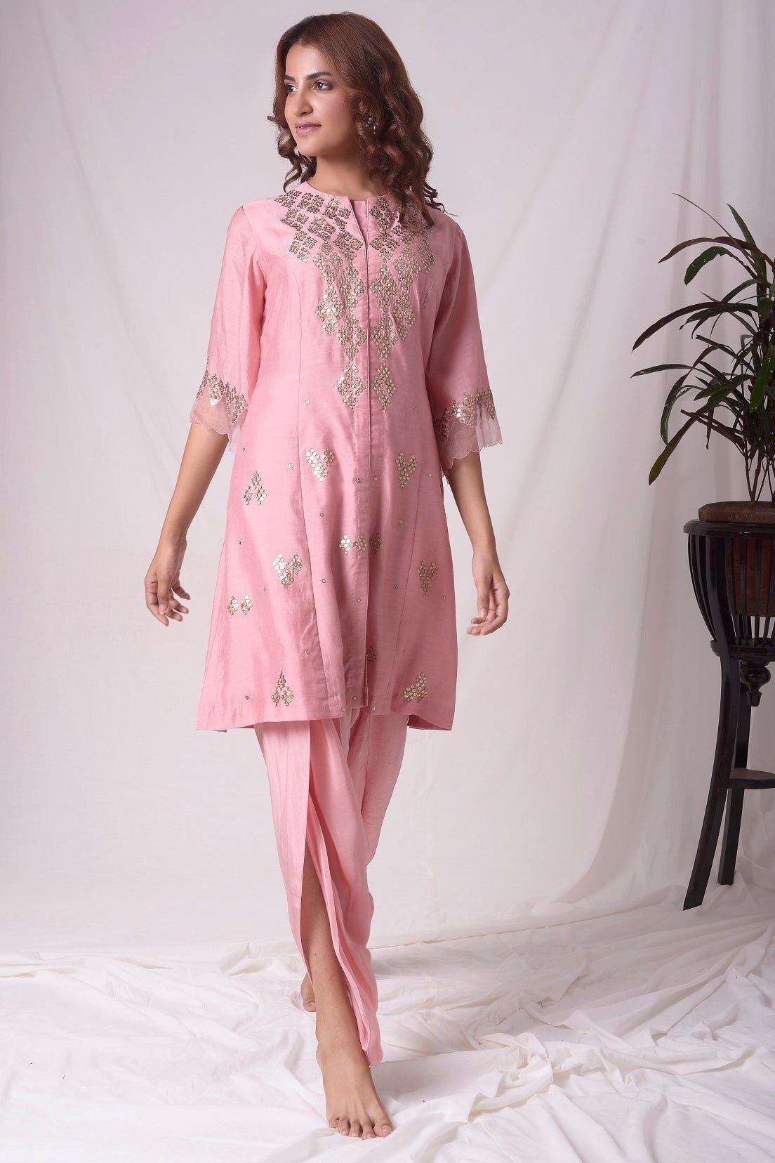  Dusty Pink Chanderi Suit With Dhoti Online in USA-full view-4