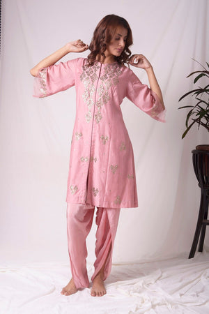  Dusty Pink Chanderi Suit With Dhoti Online in USA-full view-5
