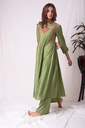 Green Cotton Silk Suit With Palazzo Online in USA-full view-2