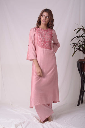 Dusty Pink Cotton Silk Suit With Palazzo Online in USA-full view-1