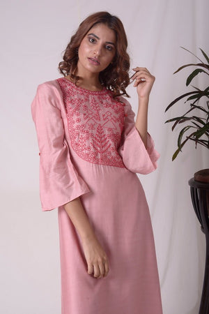 Dusty Pink Cotton Silk Suit With Palazzo Online in USA-close up 