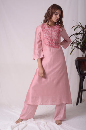 Dusty Pink Cotton Silk Suit With Palazzo Online in USA-full view-2