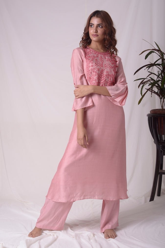 Dusty Pink Cotton Silk Suit With Palazzo Online in USA-full view-3