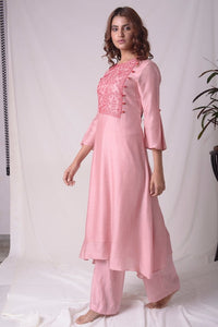 Dusty Pink Cotton Silk Suit With Palazzo Online in USA-full view