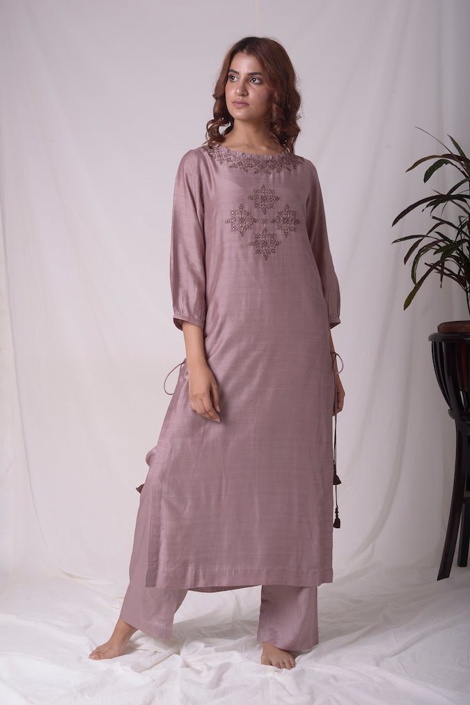 Dusty Brown Cotton Silk Suit With Palazzo Online in USA-full view-1